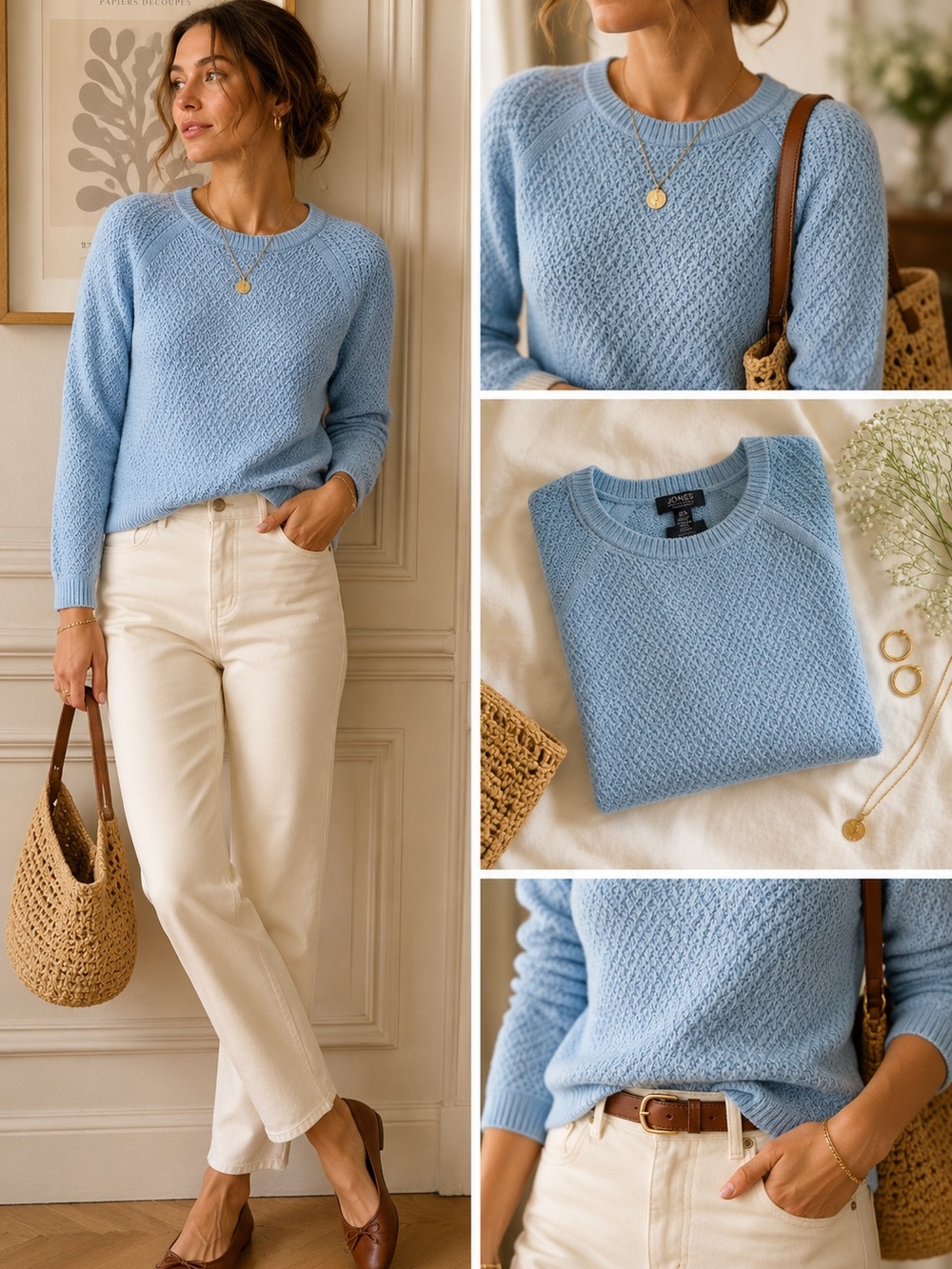 NWT Jones New York Blue Textured Knit Sweater Large Cotton Blend